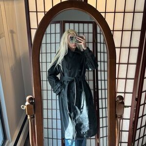 Zara Black Faux Leather Trench Coat